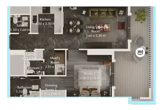 Bab Al Qasr Garden Residences 65 1 bed floor plan, 853 sqft