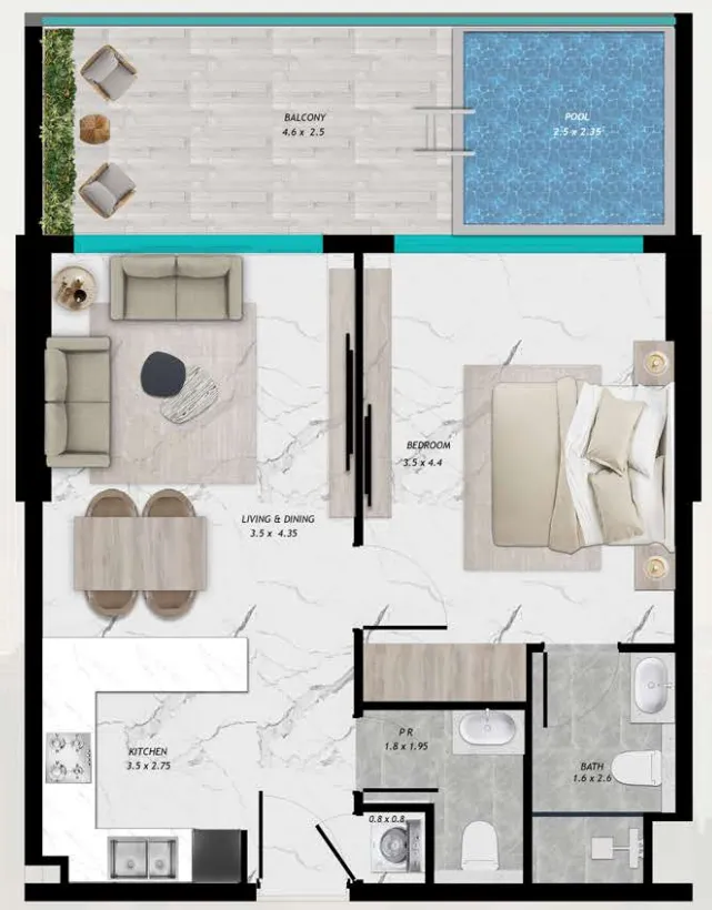 Samana Parkville 1 bed floor plan, 765 – 767 sqft