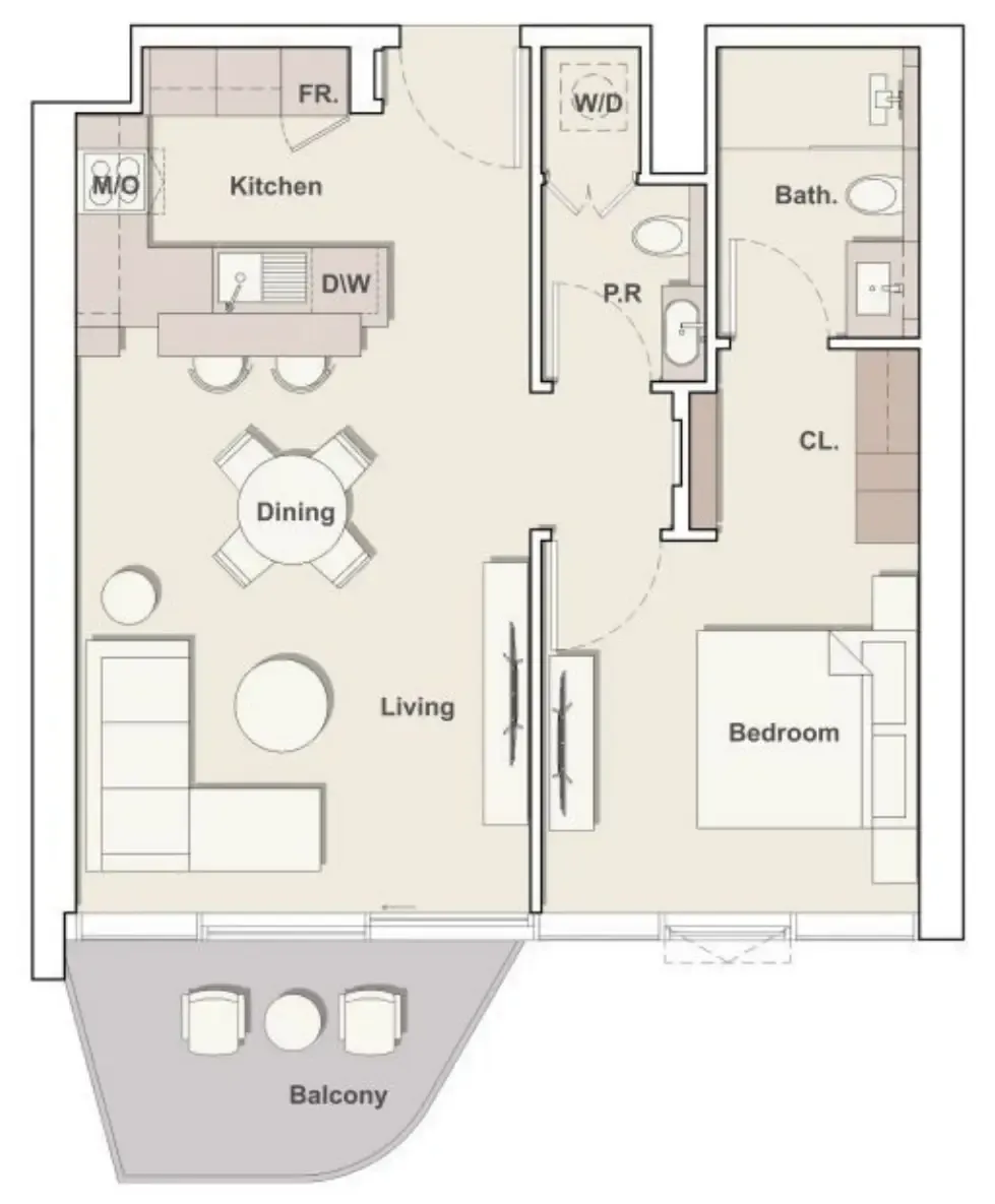 Portside Square 1 bed floor plan, 784 sqft