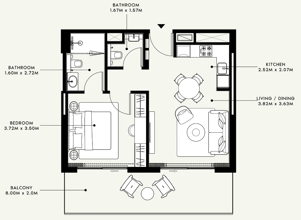 Azizi Venice 1 bed floor plan, 724 sqft