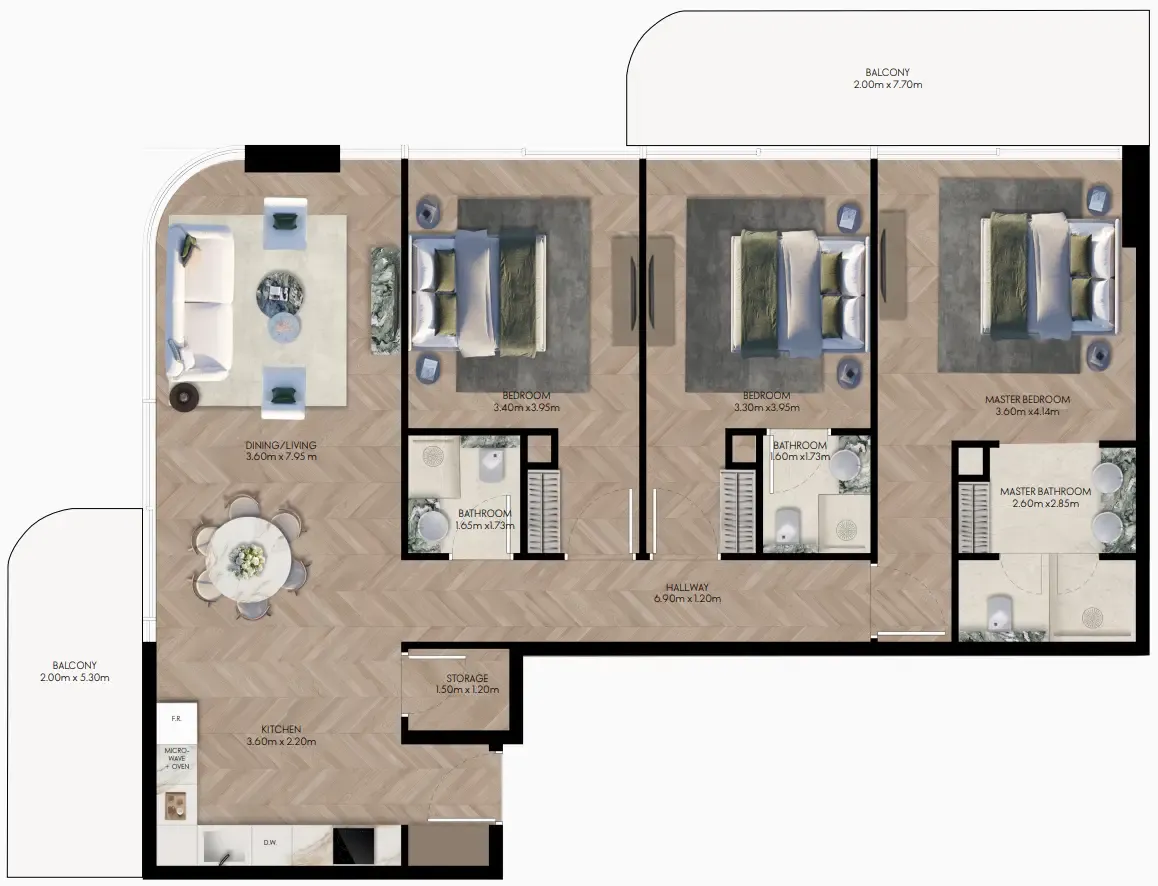 Elle Residences 3 bed floor plan, 1,598 sqft