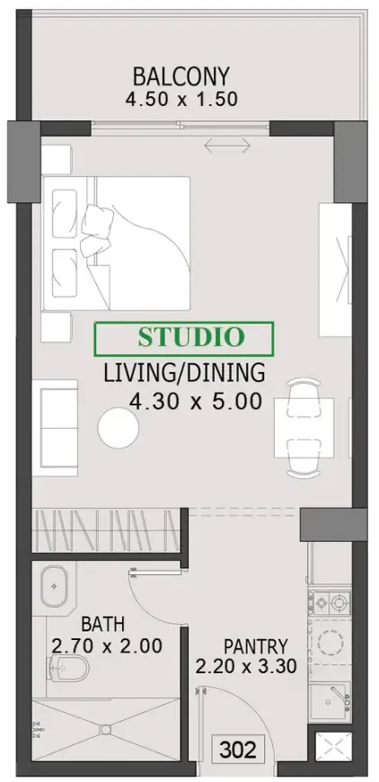 One By Preston Studio floor plan, 487 sqft