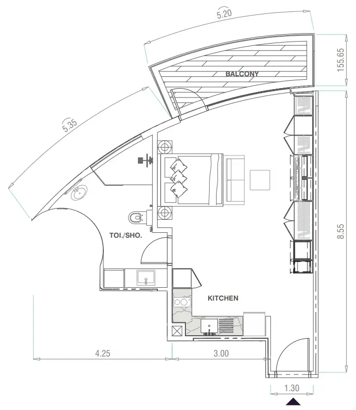 MBL Signature Studio floor plan, 587 sqft
