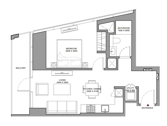 The Serene at Sobha Central 1 bed floor plan, 686 sqft