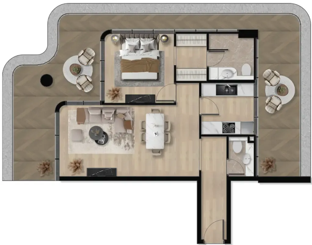 Orvessa Residences 1 bed floor plan, 1,122 sqft