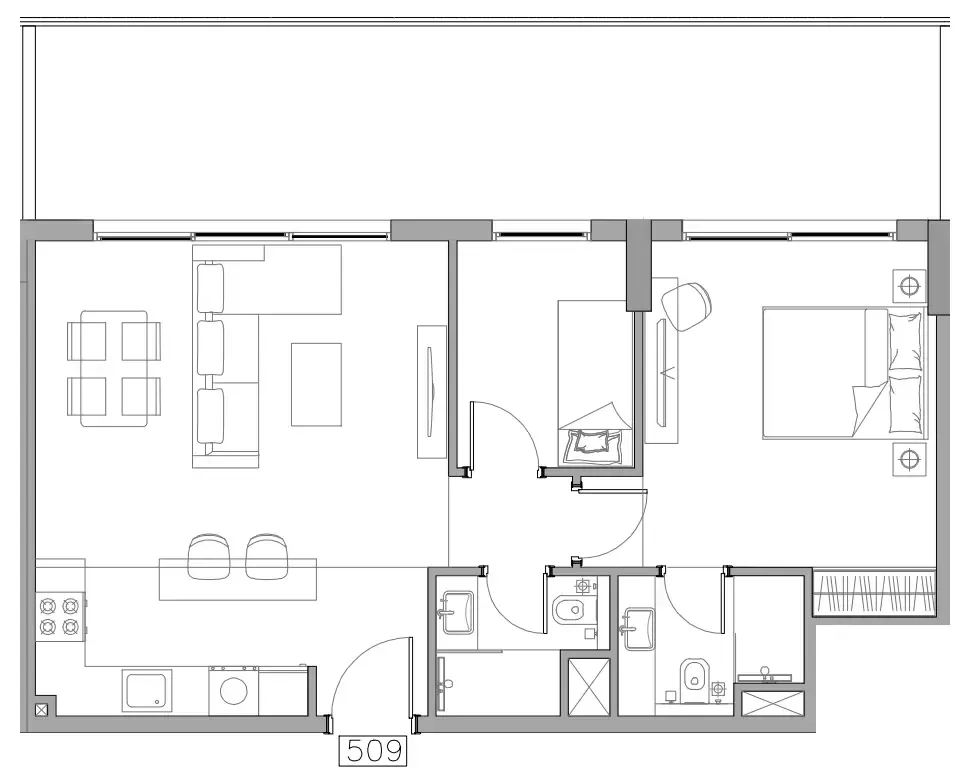 Trevino 1 bed floor plan, 981 sqft