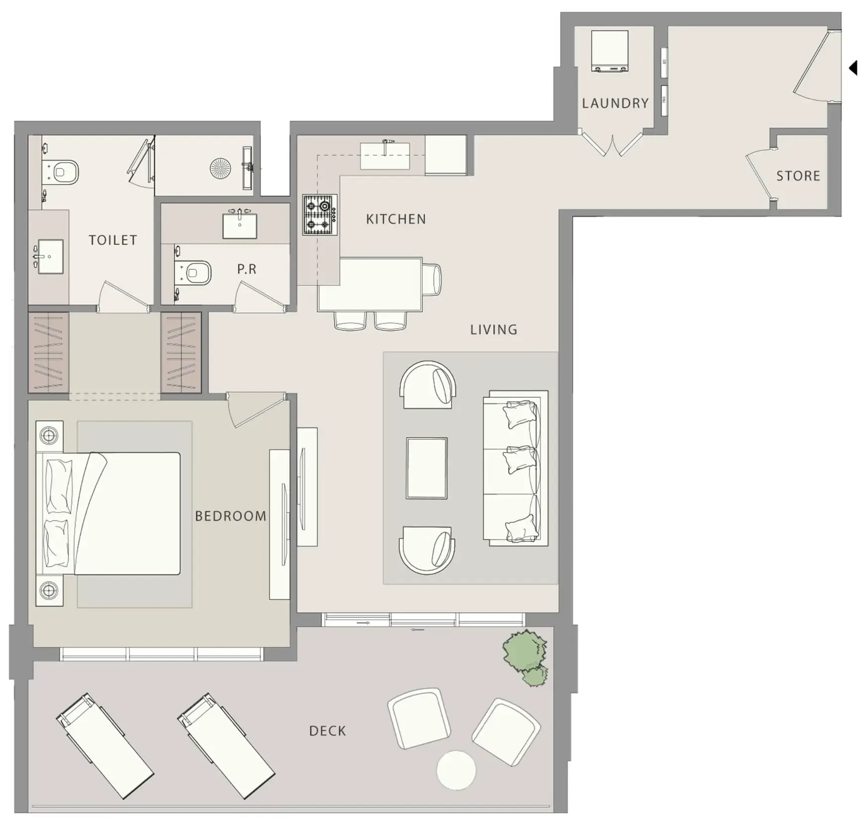 Uno-Luxe 1 bed floor plan, 958 sqft