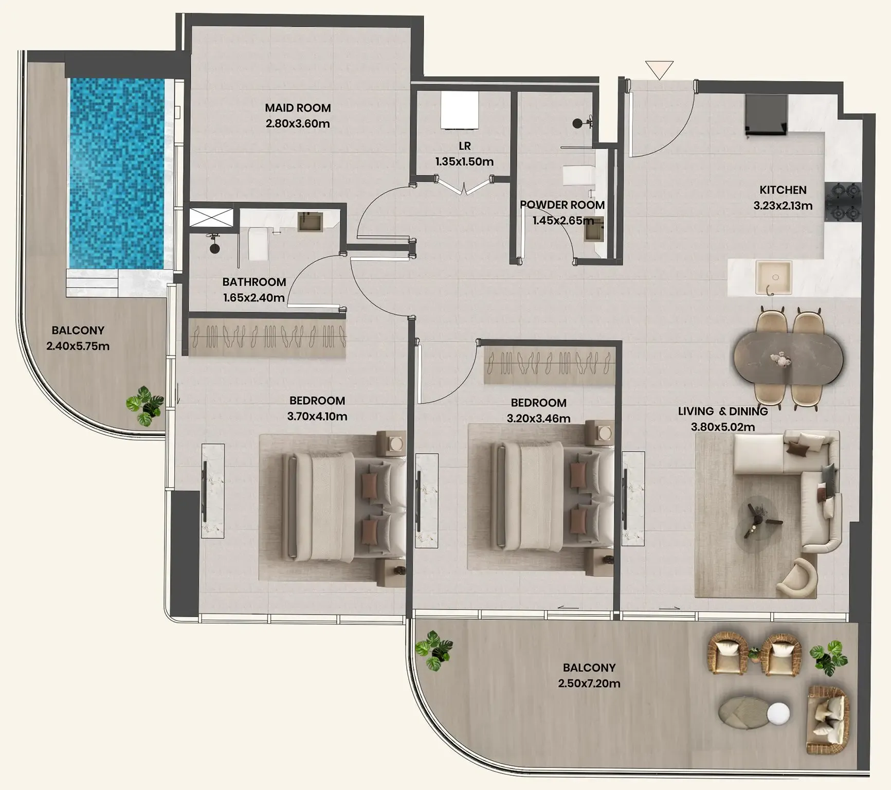 Divine Al Barari 2 bed floor plan, 1,367 sqft