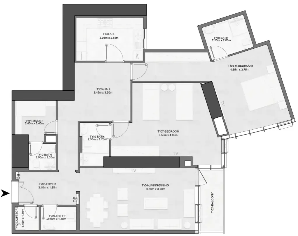 Joud Tower 2 bed floor plan, 1,693 sqft