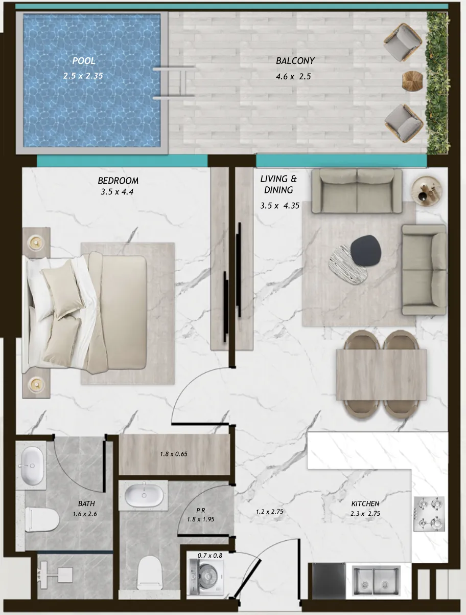 Samana Parkville 1 bed floor plan, 763 – 776 sqft