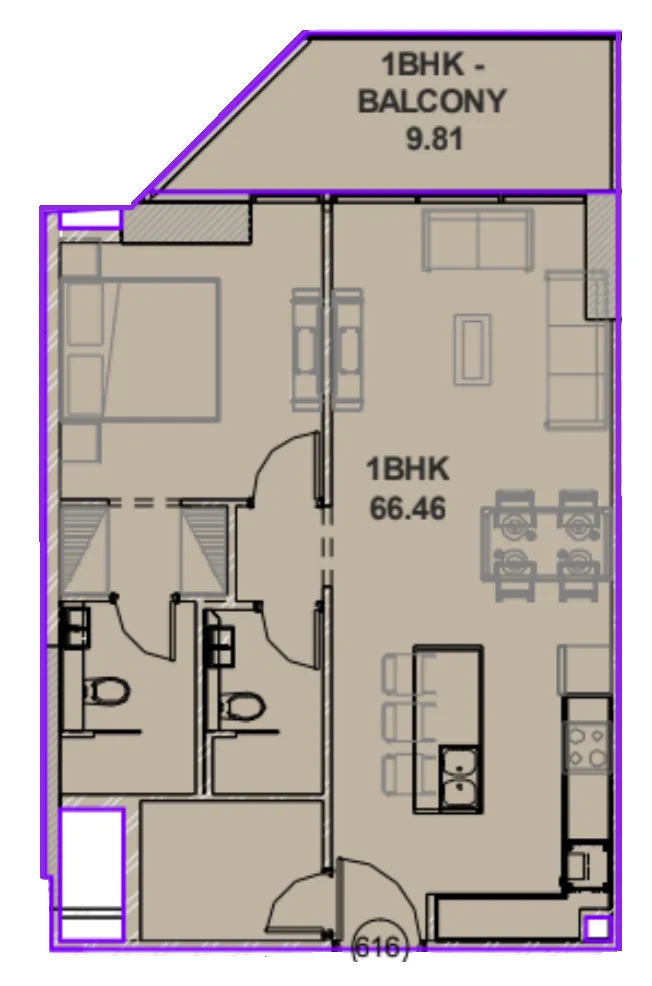 Lucky Oasis Residence 1 bed floor plan, 818 – 821 sqft