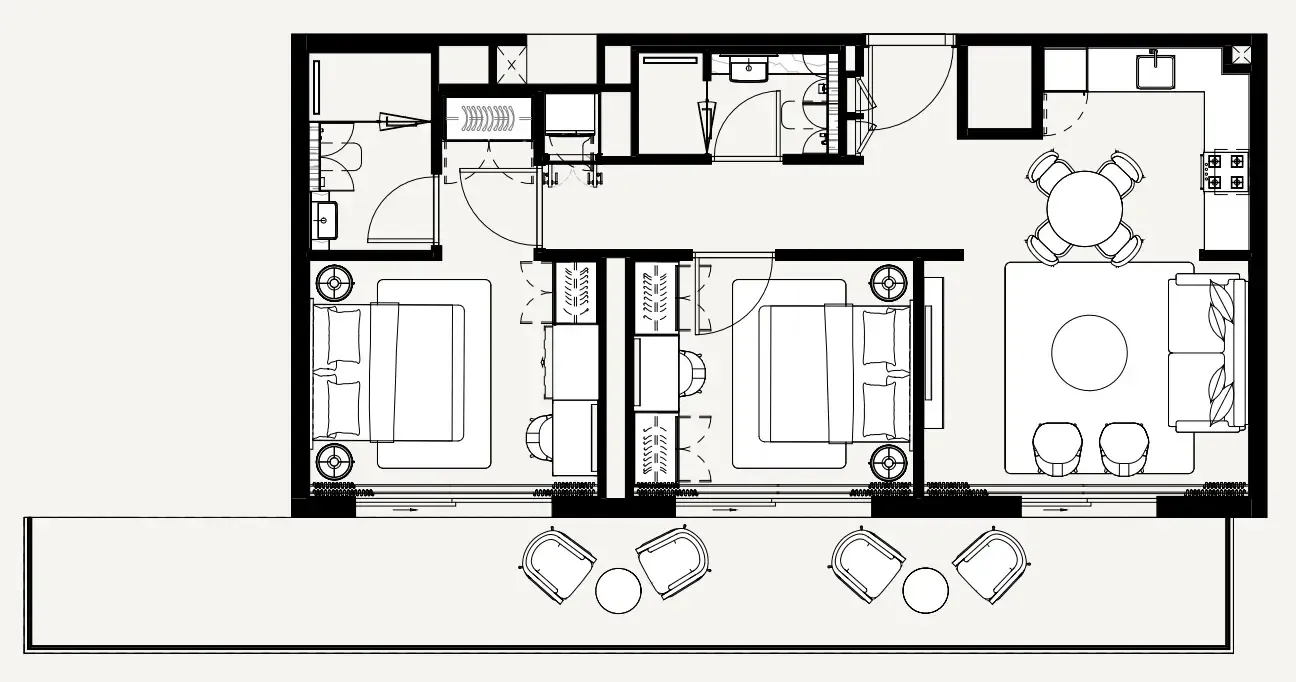 Azizi Noura 2 bed floor plan, 1,144 sqft