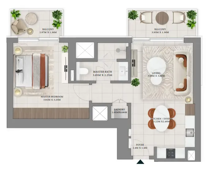 Vida Residences Hillside 1 bed floor plan, 763 sqft