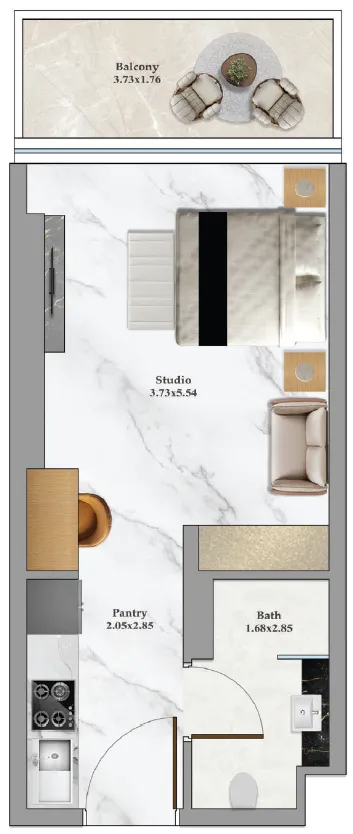 Bayz 102 Studio floor plan, 404 sqft