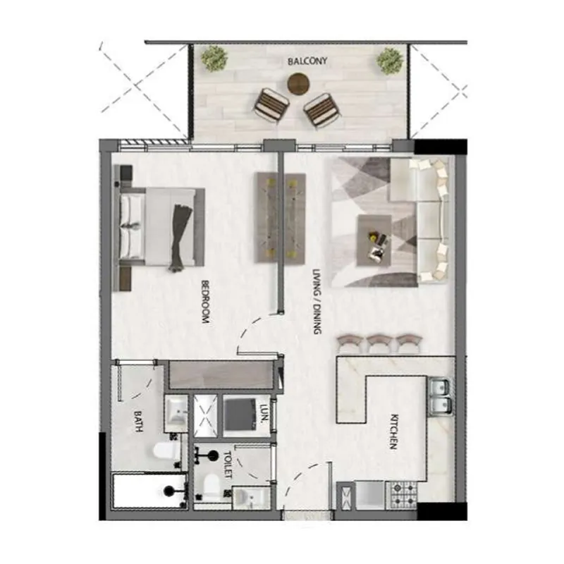 Avana Residences 1 bed floor plan, 693 sqft
