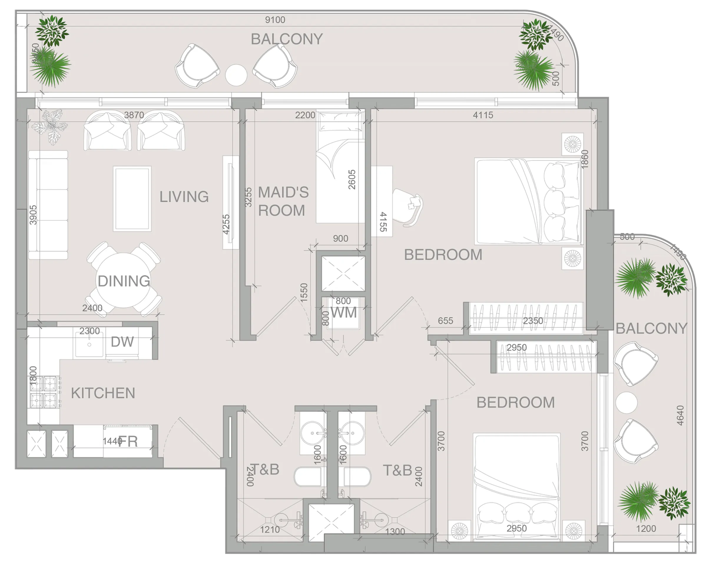 VERDAN1A 4 2 bed floor plan, 1,207 sqft