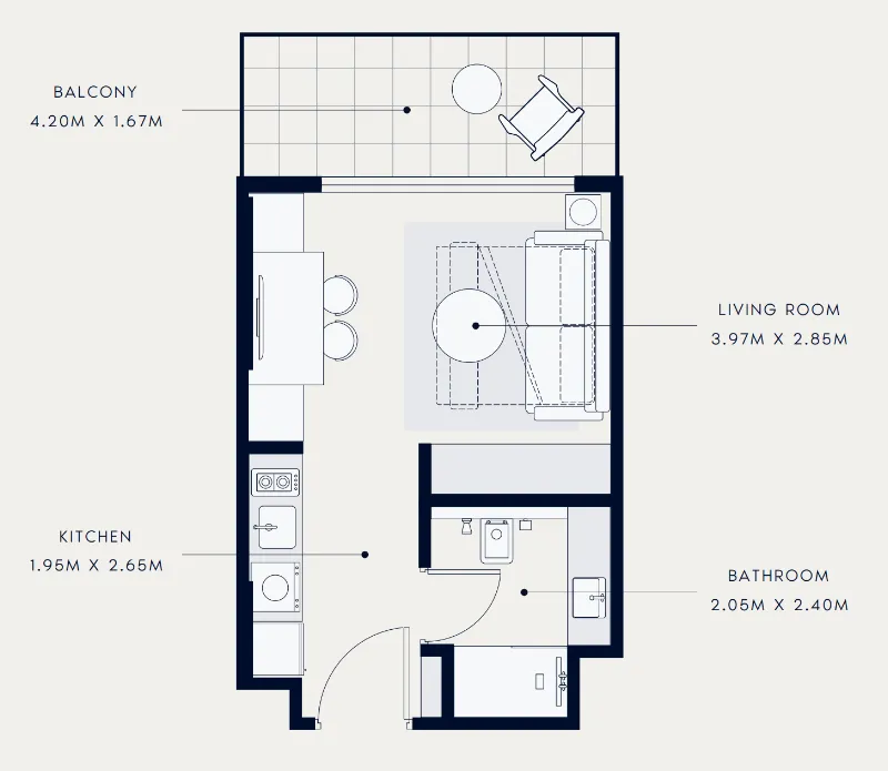 Azizi Venice Studio floor plan, 360 sqft