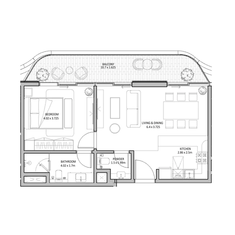 The Blue Beach Residence 2 bed floor plan, 1,731 sqft