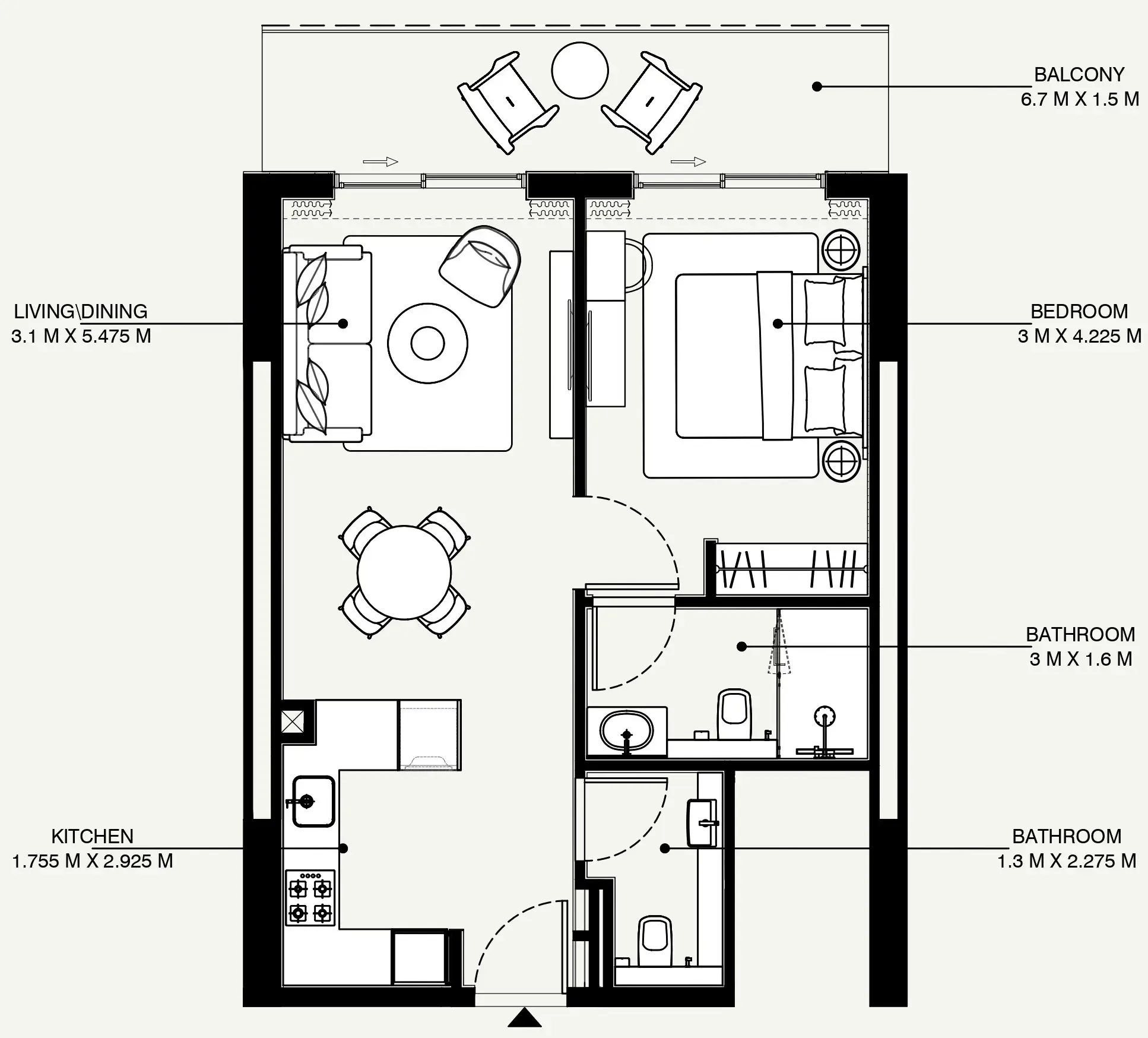 Azizi Venice 1 bed floor plan, 733 sqft