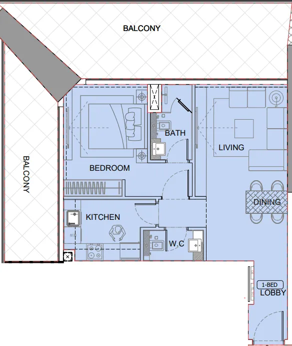 One by Binghatti 1 bed floor plan, 1,223 sqft