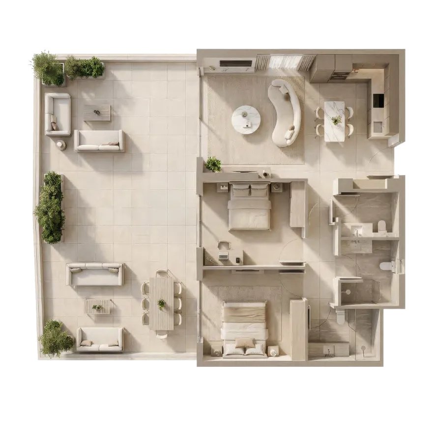 Pearl Beach View 2 bed floor plan, 1,085 – 1,094 sqft