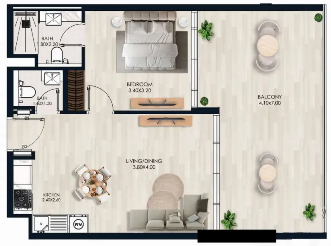 Sera Gardens by Vision 1 bed floor plan, 856 sqft