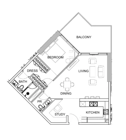 Golf Greens 1 bed floor plan, 1,007 sqft