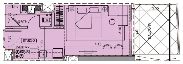 Project Maybach Studio floor plan, 385 sqft