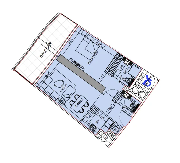 Binghatti Aquarise 1 bed floor plan, 800 sqft