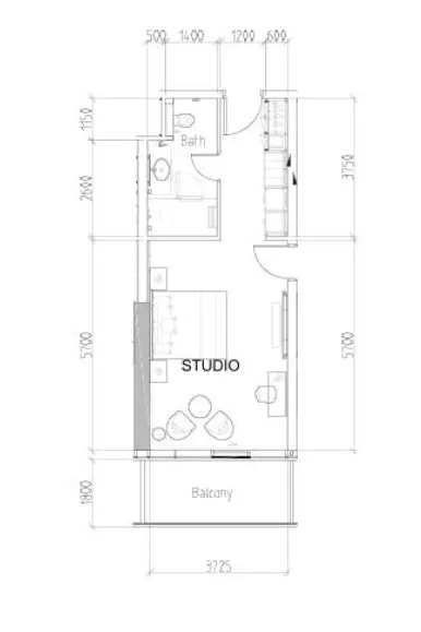 Damac Hills - Radisson Dubai Studio floor plan, 500 sqft