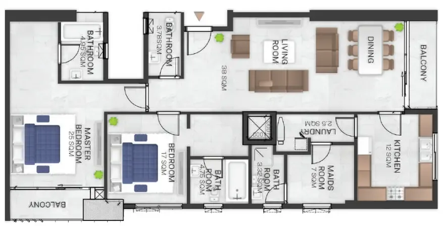 Bluebell Residence 2 bed floor plan, 2,218 – 2,227 sqft
