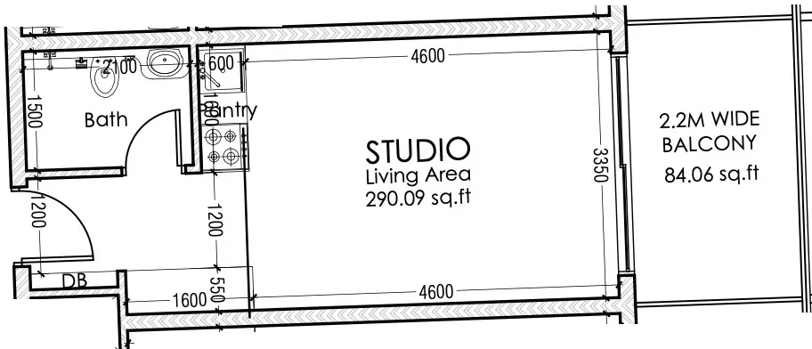 Moonsa Residences 2 Studio floor plan, 671 sqft