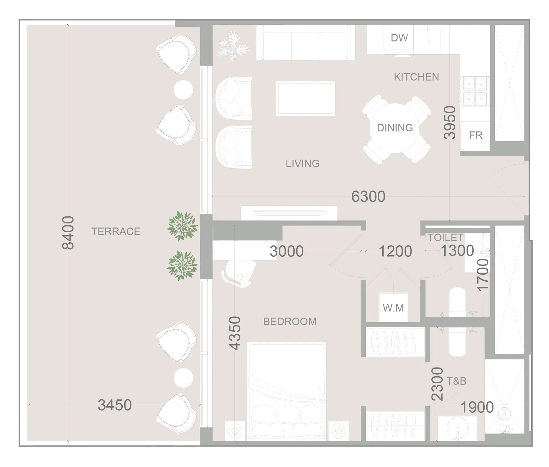 ELAR1S Sky 1 bed floor plan, 901 sqft
