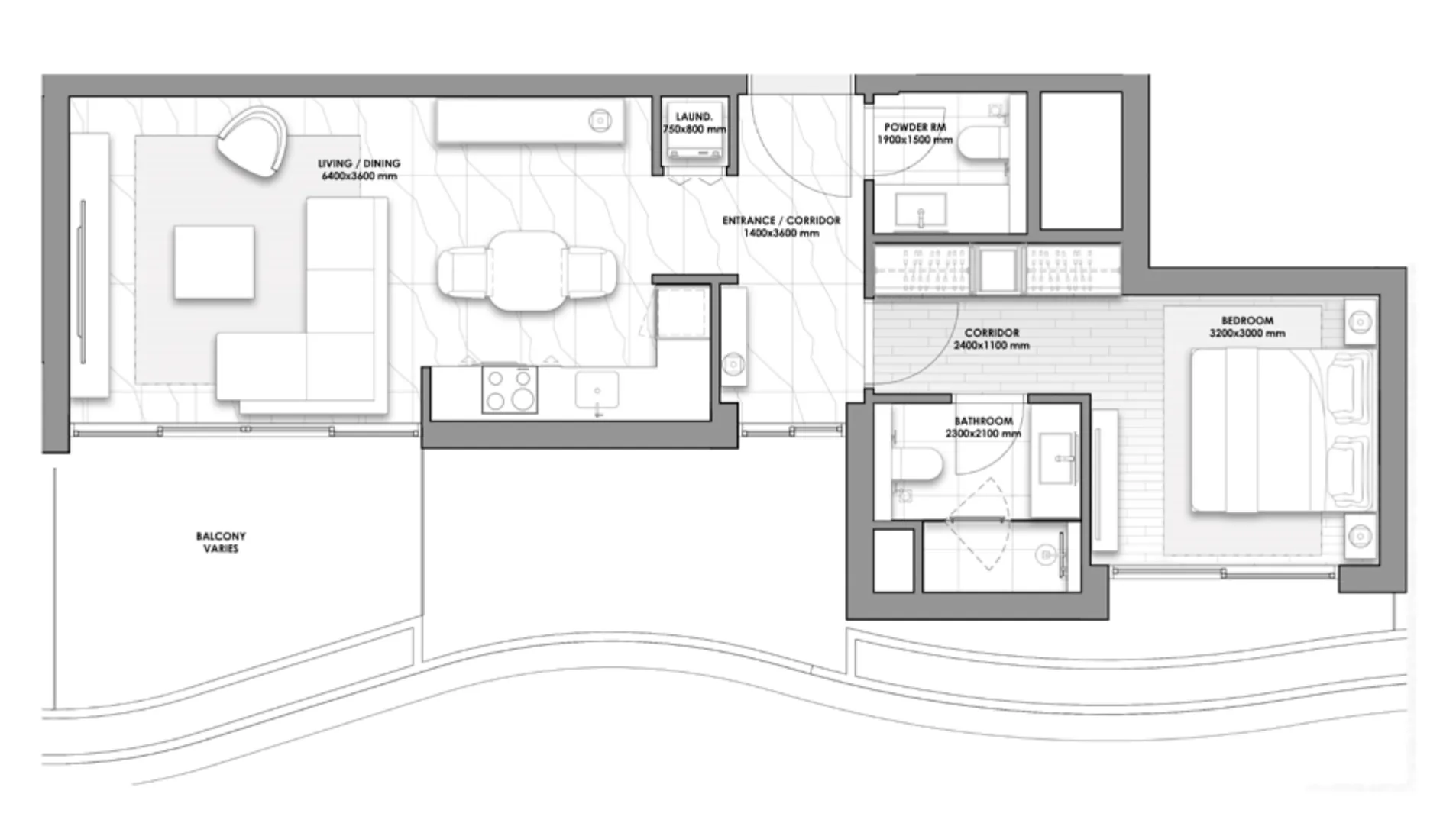 The Great Escape 2 1 bed floor plan, 670 – 829 sqft