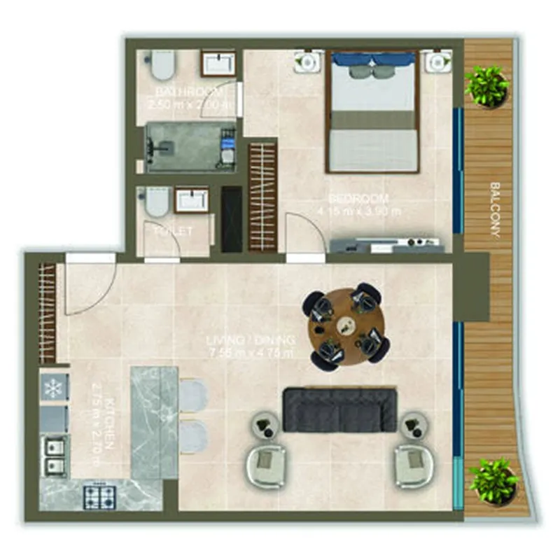 Nova Tower 1 bed floor plan, 846 sqft