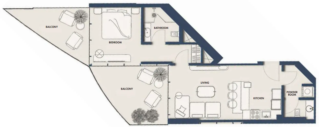 Amra Residences 1 bed floor plan, 837 sqft