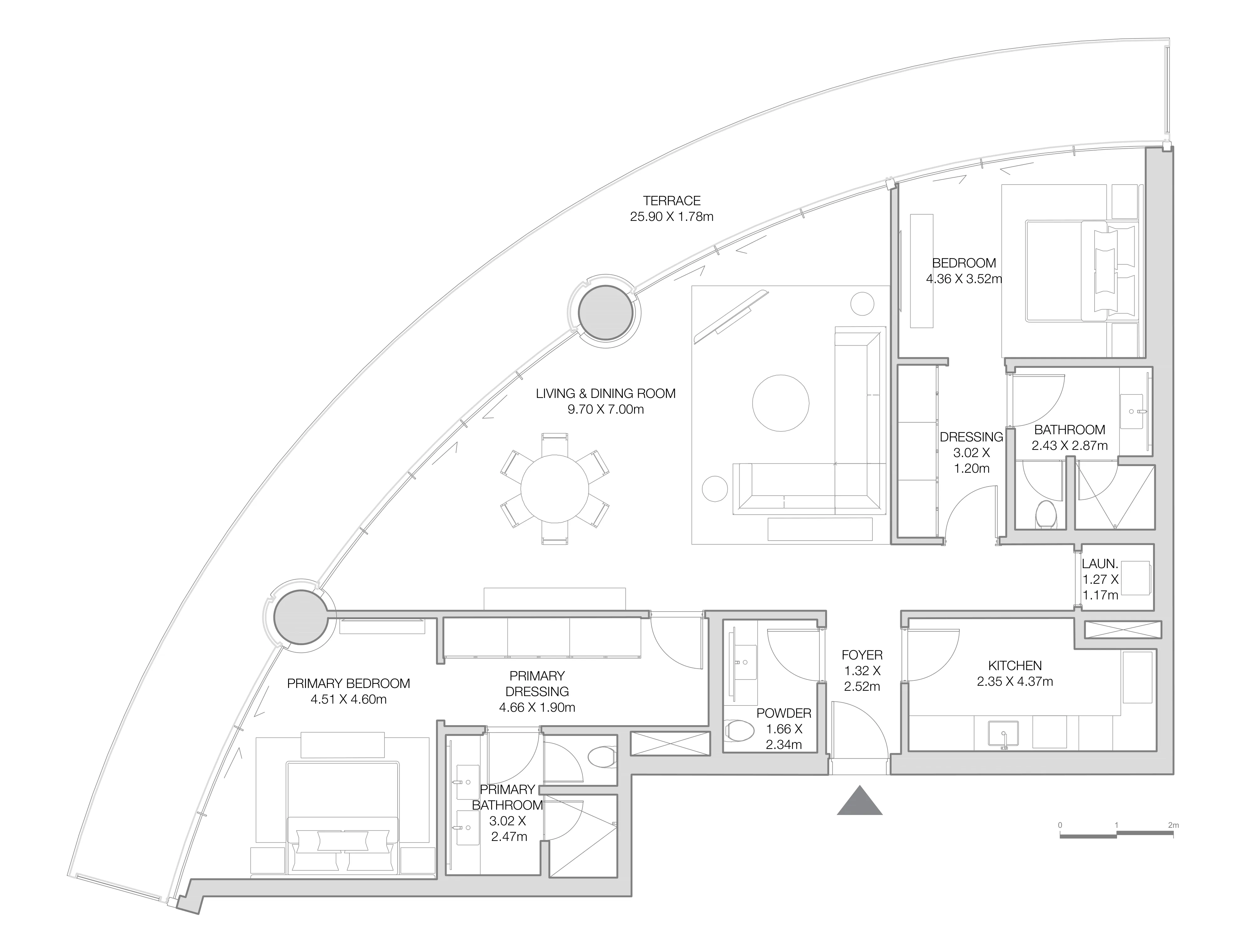 The Residences at The Dubai Beach EDITION 2 bed floor plan, 2,130 – 2,134 sqft