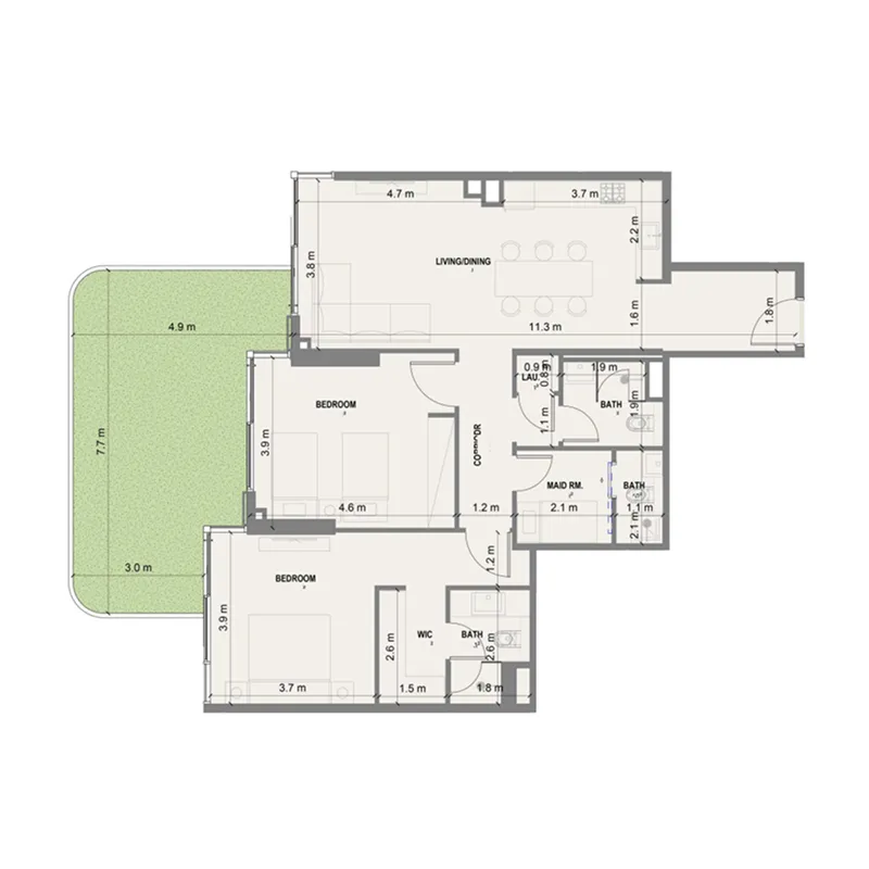 Blue Marina Residence 2 bed floor plan, 1,491 – 1,492 sqft