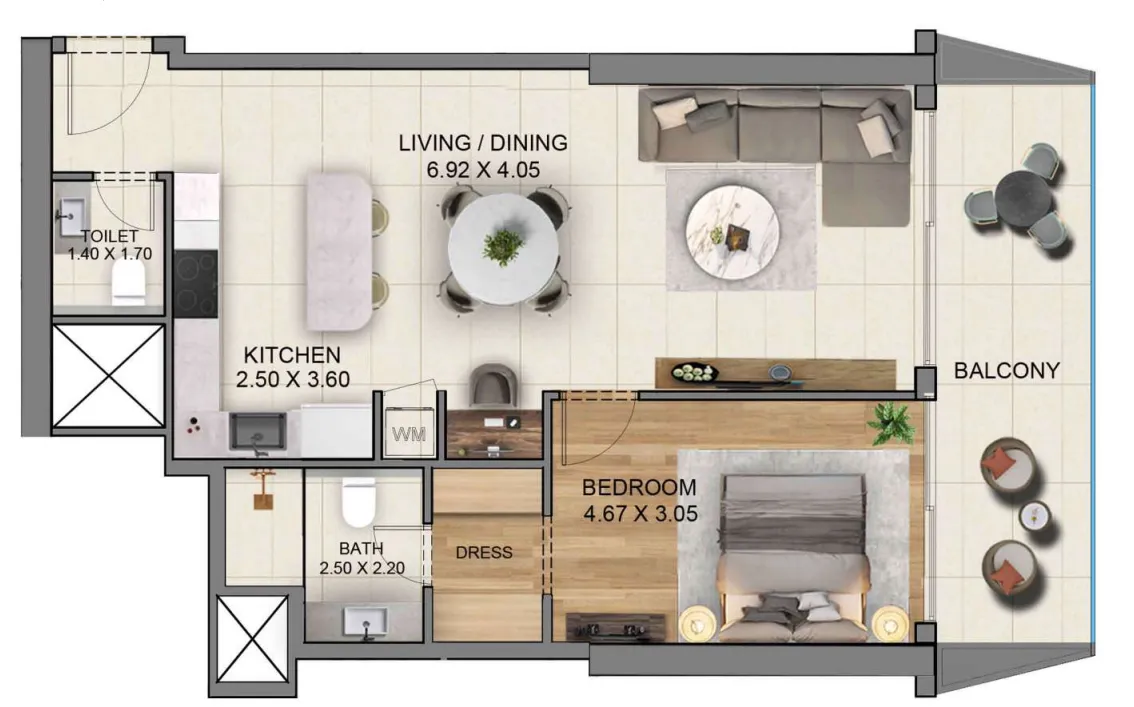 Sky Hills Residence 3 1 bed floor plan, 973 sqft