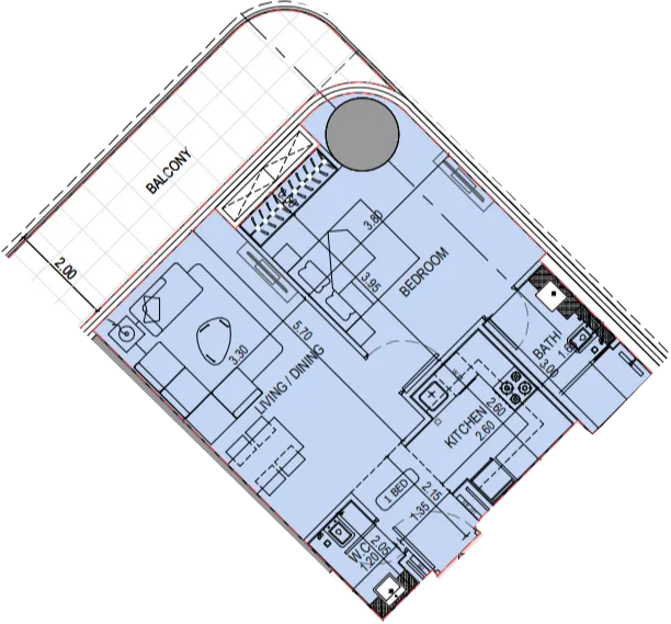 Binghatti Sky Terraces 1 bed floor plan, 832 sqft