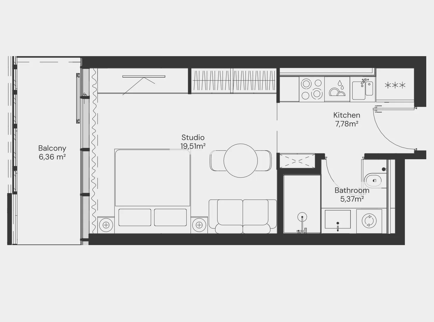John Richmond District Studio floor plan, 420 sqft