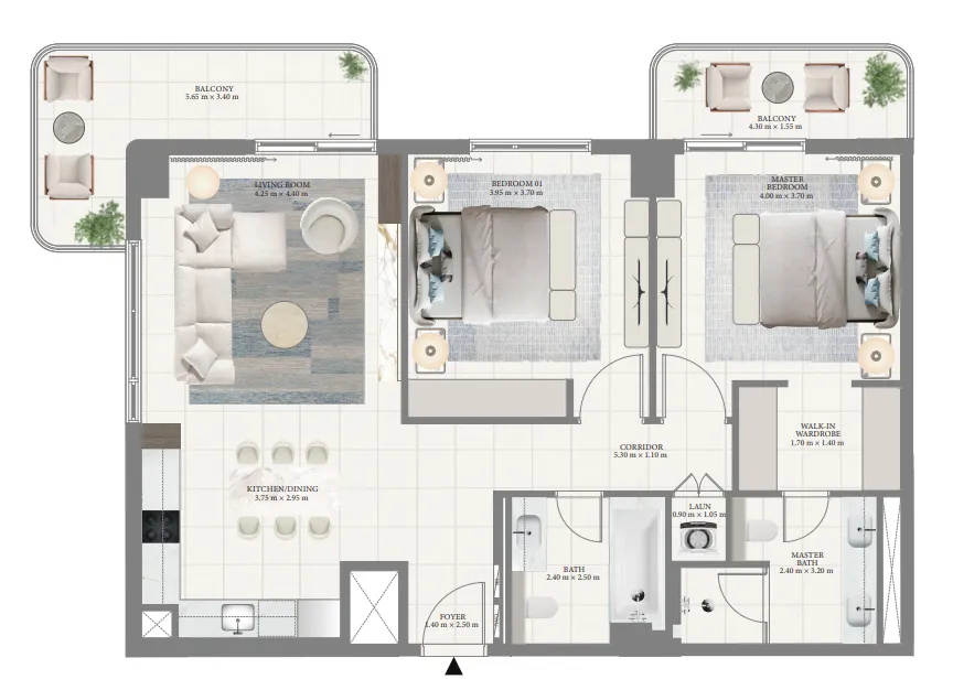 Pier Point 2 bed floor plan, 1,278 sqft