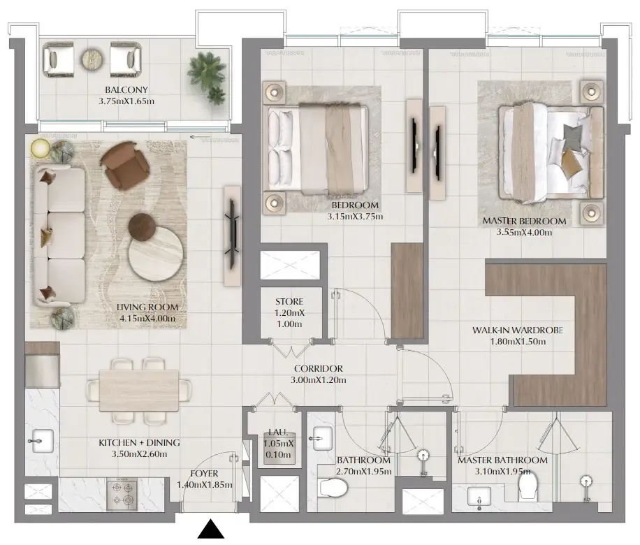 Terra Woods 2 bed floor plan, 1,113 sqft