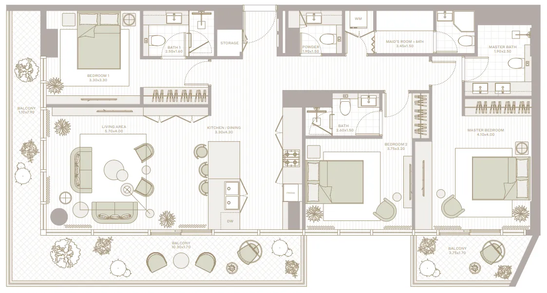 Park Five 3 bed floor plan, 1,827 sqft
