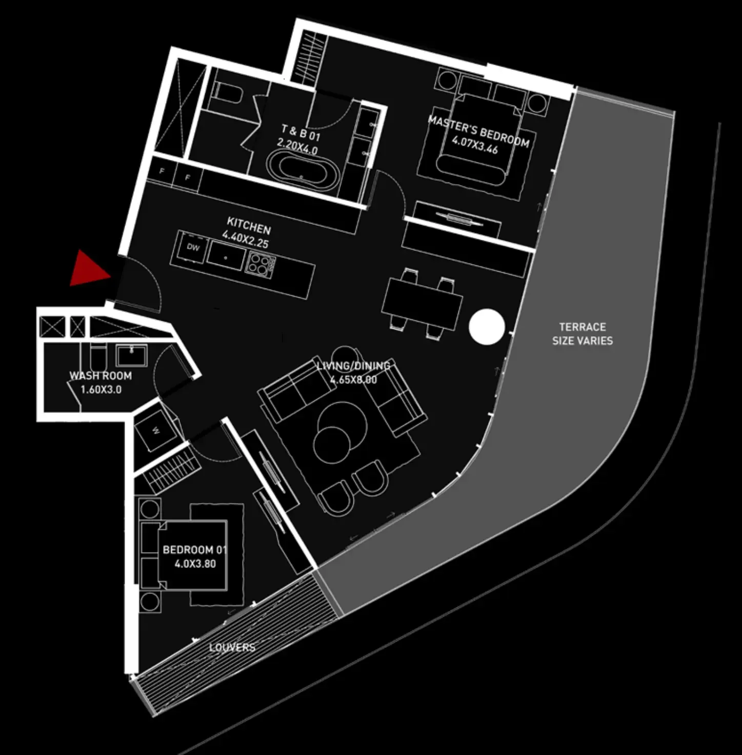 Brabus Island 2 bed floor plan, 1,344 – 1,399 sqft