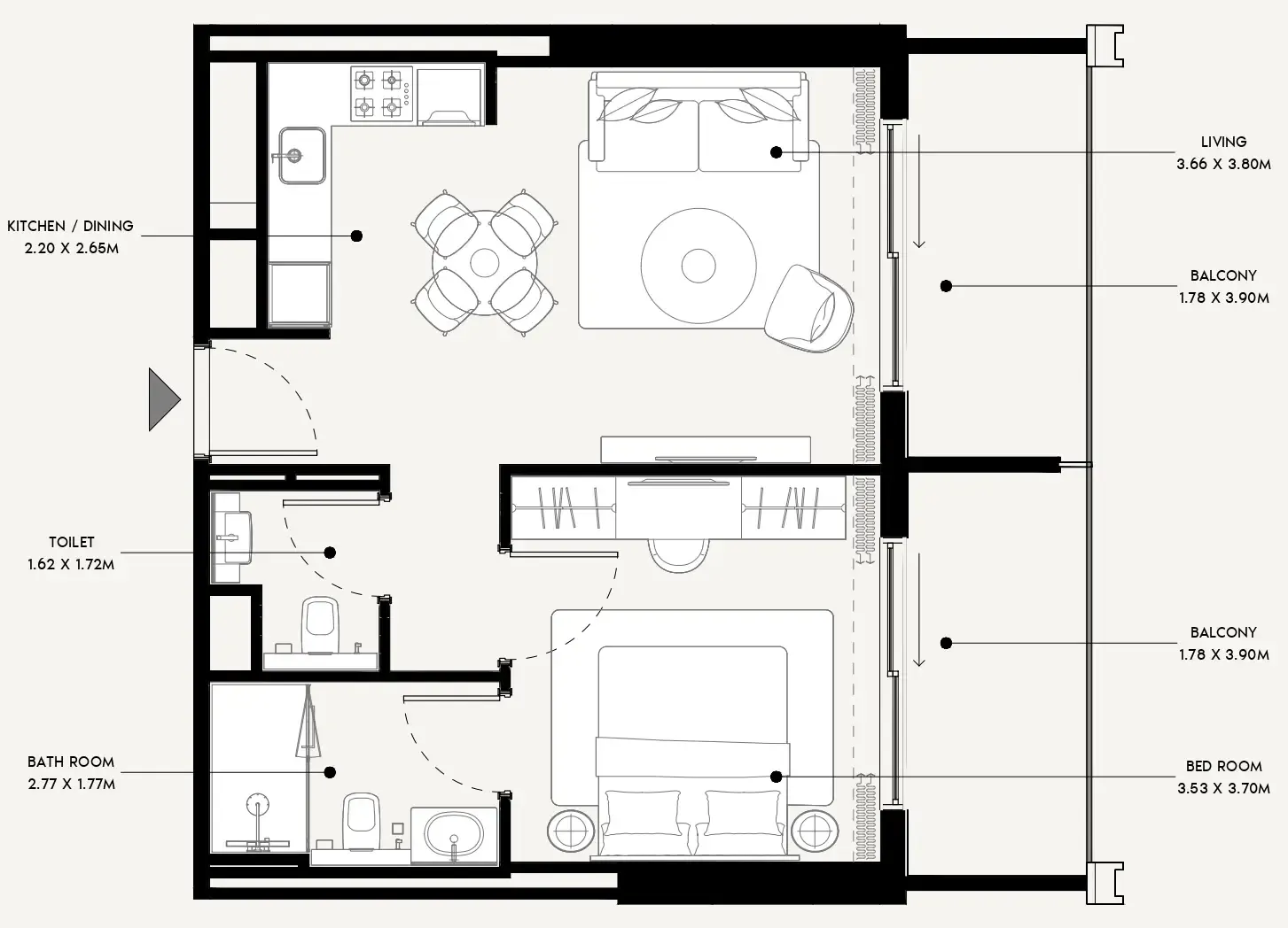 Azizi Venice 1 bed floor plan, 708 sqft
