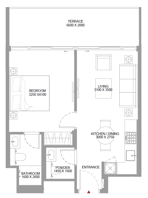 Bayfront Marina Residences 1 bed floor plan, 660 – 661 sqft