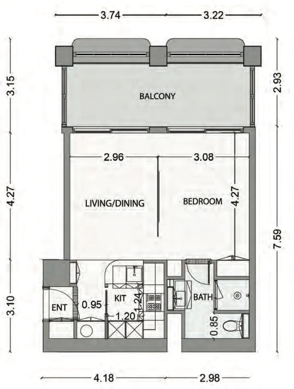 Elire Managed by LUX 1 bed floor plan, 655 sqft