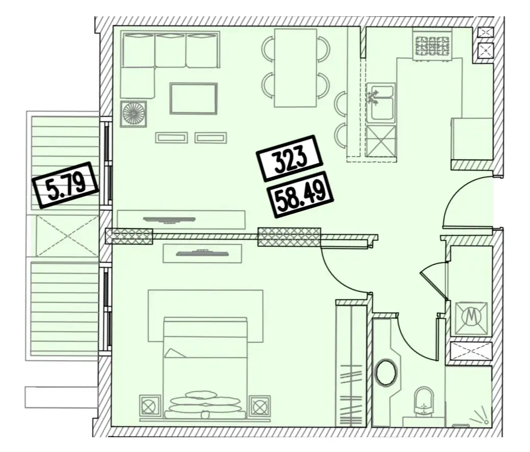 Izzzi.LifeMINT 1 bed floor plan, 692 sqft