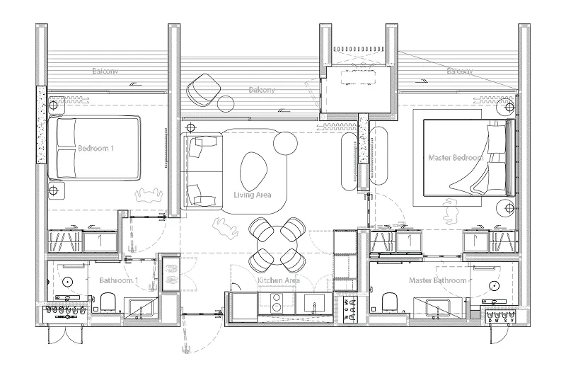 Gardens of Eden - Park Residence 2 bed floor plan, 850 sqft
